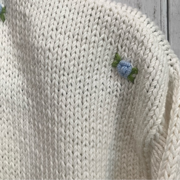 Fanm Mon Hand Knit embroidered blue rose cardigan cotton handcrafted XS/S NEW - Picture 5 of 15